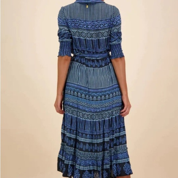 Rubyyaya Noida Maxi Dress Black Red Button Front Collared Full Sleeve Size Small - Picture 4 of 16